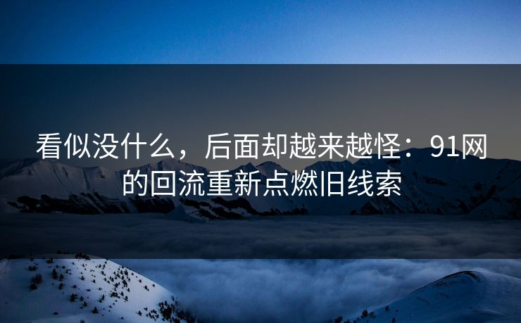 看似没什么，后面却越来越怪：91网的回流重新点燃旧线索