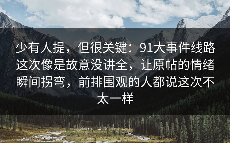 少有人提,但很关键:91大事件线路这次像是故意没讲全,让原帖的情绪瞬间拐弯,前排围观的人都说这次不太一样